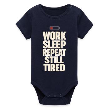 Burnt-out millennial, tired adult, - Organic Short Sleeve Baby Bodysuit by Stanley/Stella - navy - Front