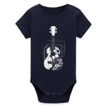 Ukulele Drawing - Organic Short Sleeve Baby Bodysuit by Stanley/Stella - navy - Front