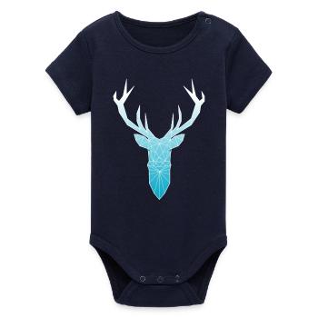 Deer head in triangle design (light blue) - Organic Short Sleeve Baby Bodysuit by Stanley/Stella - navy - Front