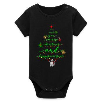 Scénario : Sapin de Noël avec bonhomme de neige - Body bébé manches courtes bio Stanley/Stella - noir - Devant
