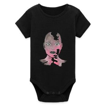 Zerrissenes pinkes Aquarellporträt - Organic Kurzarm-Babybody von Stanley/Stella - Schwarz - Vorne