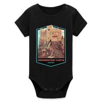 Illustration Grimmenstein Castle, Lower Austria - Organic Short Sleeve Baby Bodysuit by Stanley/Stella - black - Front