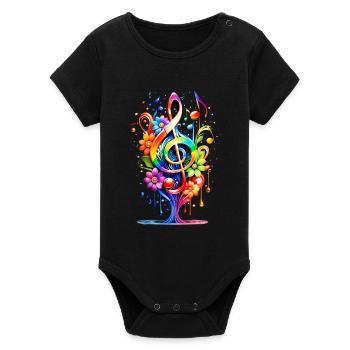 Musique, clé colorée avec des feuilles sur le lac. - Body bébé manches courtes bio Stanley/Stella - noir - Devant