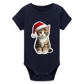 Chaton curieux en attente de cadeaux - Body bébé manches courtes bio Stanley/Stella - marine - Devant