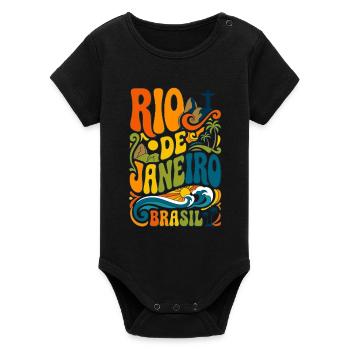 Rio de Janeiro Brasilien – Vintage-Reisen - Organic Kurzarm-Babybody von Stanley/Stella - Schwarz - Vorne