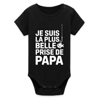 Body bébé humour – La plus belle prise de papa 🎣 - Body bébé manches courtes bio Stanley/Stella - noir - Devant