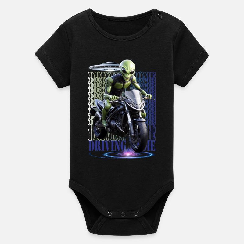Alien à moto - Body bébé manches courtes bio Stanley/Stella - noir