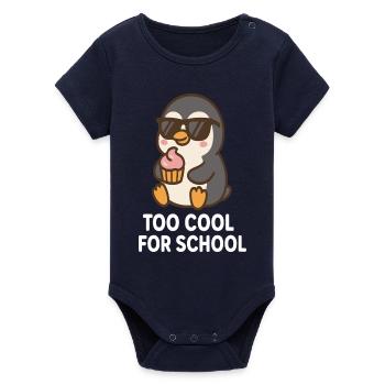 Fight school stress penguin design - Organic Short Sleeve Baby Bodysuit by Stanley/Stella - navy - Front