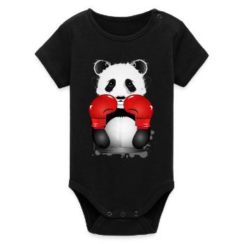Boxing Panda – Funny Graffiti Style Animal Motif - Organic Short Sleeve Baby Bodysuit by Stanley/Stella - black - Front