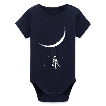 Astronaut swings under the Moond street art style - Organic Short Sleeve Baby Bodysuit by Stanley/Stella - navy - Front