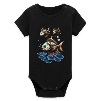 Awesome fantasy steampunk fish. - Organic Short Sleeve Baby Bodysuit by Stanley/Stella - black - Front
