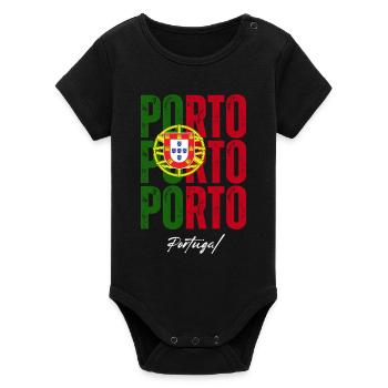 Porto Portugal, souvenir of Porto - Organic Short Sleeve Baby Bodysuit by Stanley/Stella - black - Front