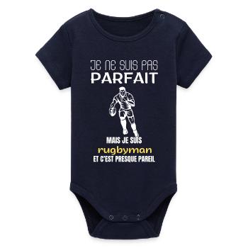 Rugbyman je ne suis pas parfait - Body bébé manches courtes bio Stanley/Stella - marine - Devant