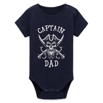 Tête de mort pirate sabres, capitaine papa - Body bébé manches courtes bio Stanley/Stella - marine - Devant