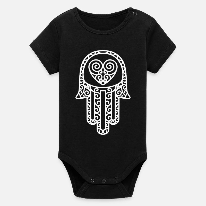 Hamsa – La main de Fatima : protection et bonheur - Body bébé manches courtes bio Stanley/Stella - noir