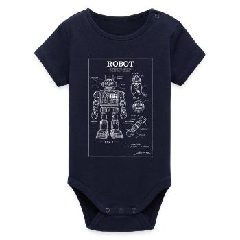 Retro Robot Blueprint Patentkunst - Organic Kurzarm-Babybody von Stanley/Stella - Navy - Vorne