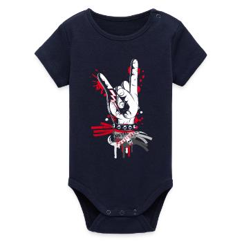 Metal and rock hand sign - Organic Short Sleeve Baby Bodysuit by Stanley/Stella - navy - Front