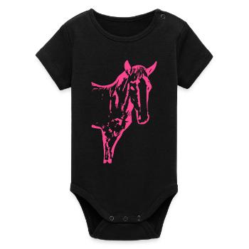 Horse pink pink, foal - Organic Short Sleeve Baby Bodysuit by Stanley/Stella - black - Front