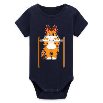 Tiger Bodybuilder Pull-ups Bodybuilding - Organic Short Sleeve Baby Bodysuit by Stanley/Stella - navy - Front