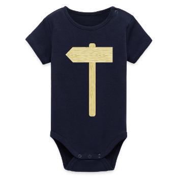 Rustic Wooden Signpost Illustration - Organic Short Sleeve Baby Bodysuit by Stanley/Stella - navy - Front