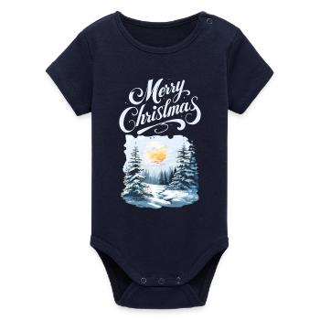 Merry Christmas Forest Landscape - Organic Short Sleeve Baby Bodysuit by Stanley/Stella - navy - Front