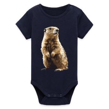 Marmots Groundhog - Organic Short Sleeve Baby Bodysuit by Stanley/Stella - navy - Front