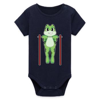 Frog Bodybuilder Pull-ups Bodybuilding - Organic Short Sleeve Baby Bodysuit by Stanley/Stella - navy - Front