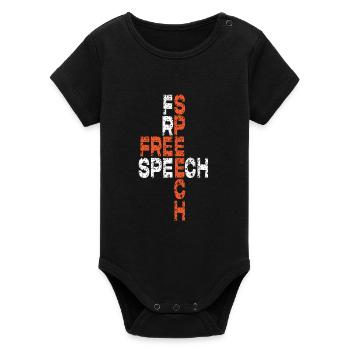 Free Speech Word Art Design - Organic Short Sleeve Baby Bodysuit by Stanley/Stella - black - Front