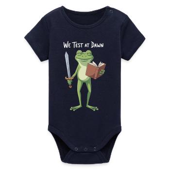 Dawn Frog Quest: Sword & Tome - Organic Short Sleeve Baby Bodysuit by Stanley/Stella - navy - Front