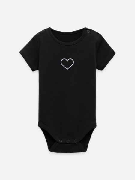 Herz weiß - Organic Kurzarm-Babybody von Stanley/Stella - Schwarz