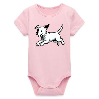 Playful Dog Cartoon - Organic Short Sleeve Baby Bodysuit by Stanley/Stella - cotton pink - Front