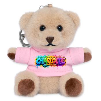 Graffiti Charlotte Name Gift Ideal Printable - Teddy Keyring - pink - Front