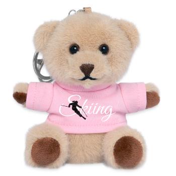 Skiing Skifahrerin (Weiss) Wintersport Apres-Ski - Teddy Schlüsselanhänger - Rosa - Vorne