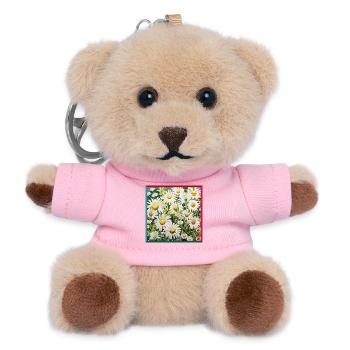 Embroidered Chamomile Floral Pattern Embroidery Garden - Teddy Keyring - pink - Front