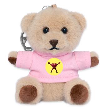 Hugging Heart Action Figure (Jagged Badge) - Teddy Keyring - pink - Front