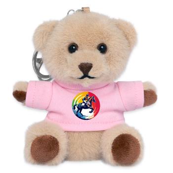 Regenbogen Springpferd Pferd Springreiten Motiv - Teddy Schlüsselanhänger - Rosa - Vorne