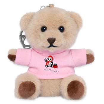 Pandabär wünscht Merry X Mas, Frohe Weihnnachten - Teddy Schlüsselanhänger - Rosa - Vorne