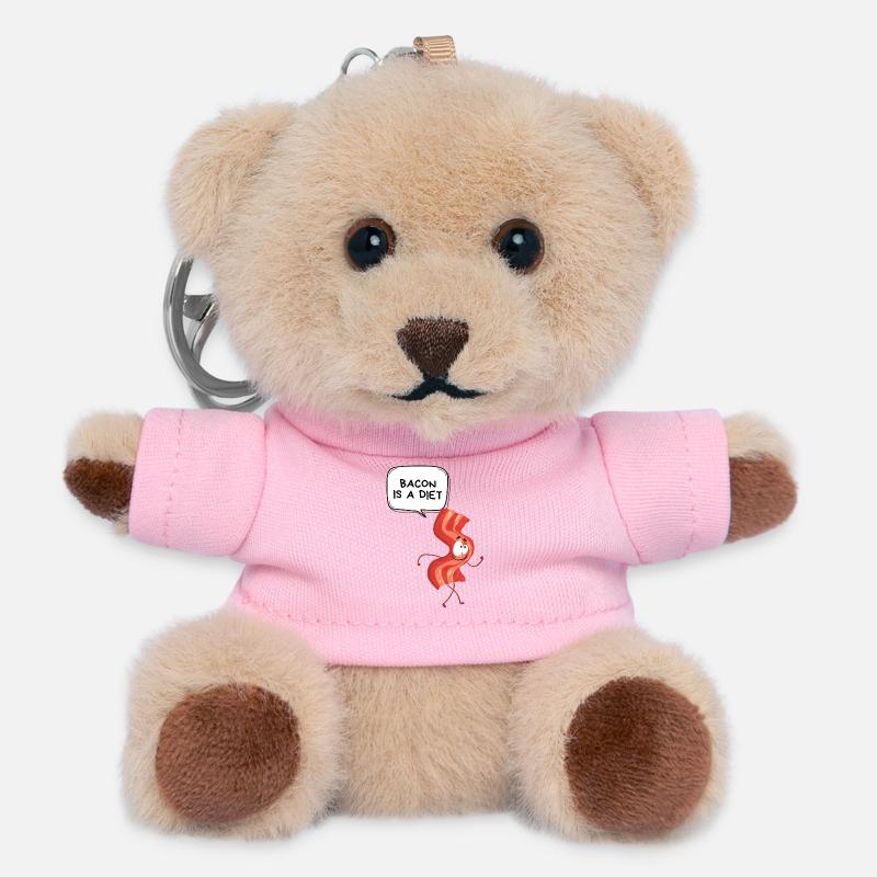 Bacon Diet Cartoon - Teddy Keyring - pink