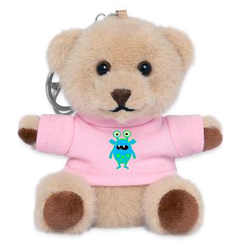 Neonblauer Monster mit großen Augen - Teddy Schlüsselanhänger - Rosa - Vorne