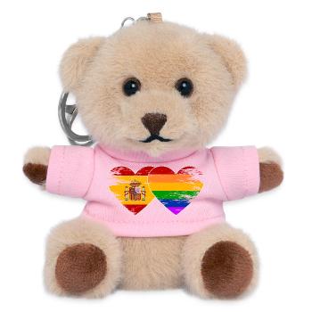 Spanien Regenbogen Flagge Herz used - Teddy Schlüsselanhänger - Rosa - Vorne