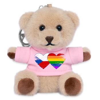 Tschechien Regenbogen Flagge Herz used - Teddy Schlüsselanhänger - Rosa - Vorne