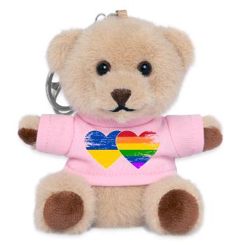 Ukraine Regenbogen Flagge Herz used - Teddy Schlüsselanhänger - Rosa - Vorne