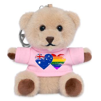 Australien Regenbogen Flagge Herz used - Teddy Schlüsselanhänger - Rosa - Vorne