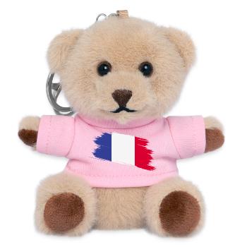 Frankreich Flagge – Trikolore im Pinselstrich Look - Teddy Schlüsselanhänger - Rosa - Vorne