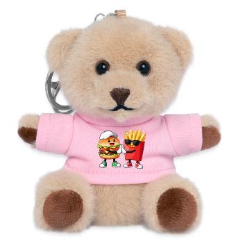 Cheeseburger Mit Handzeichen Lustiges Motiv - Teddy Schlüsselanhänger - Rosa - Vorne