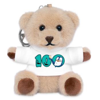 100th Birthday Anniversary Penguin - Teddy Keyring - white - Front