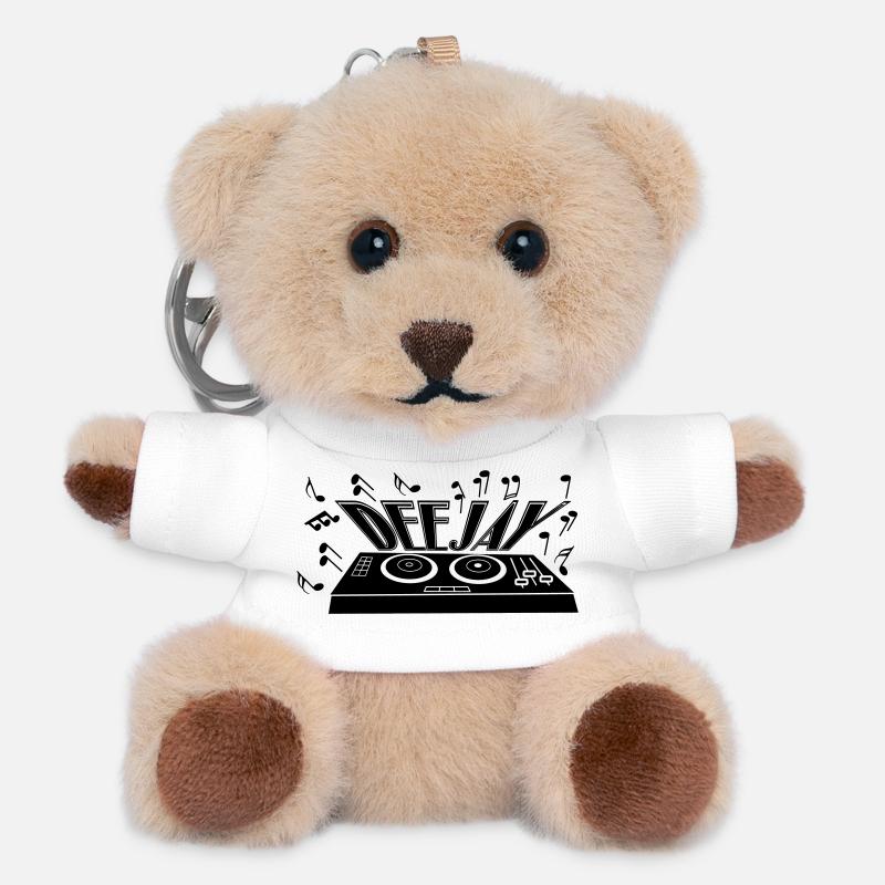 Deejay avec platine et tons - Porte-clés ourson - blanc