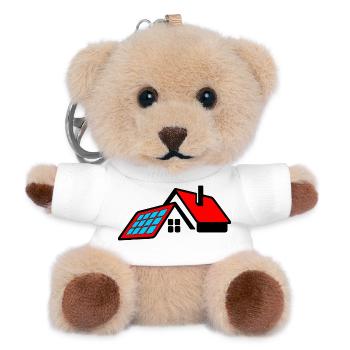 Maison avec toit rouge et logo de panneaux solaires - Porte-clés ourson - blanc - Devant