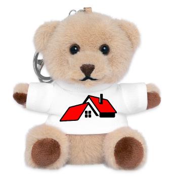 Haus mit rotem Dachlogo - Teddy Schlüsselanhänger - Weiß - Vorne