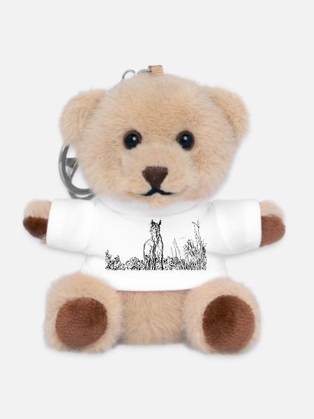 Pferde T-shirt Geschenk Reiter  - Teddy Schlüsselanhänger - Weiß